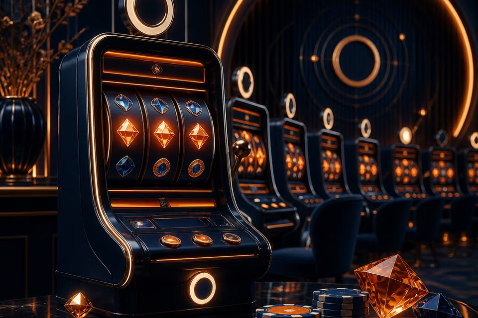 Illustration af spilleautomater og spiludbydere hos Nine Casino